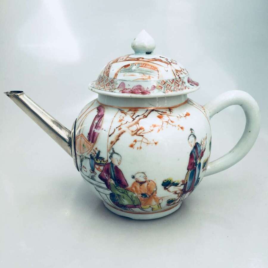 A Mid 18th Century Cantonese teapot with silver spout.