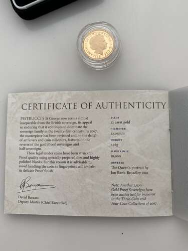 A gold proof sovereign, 2005.