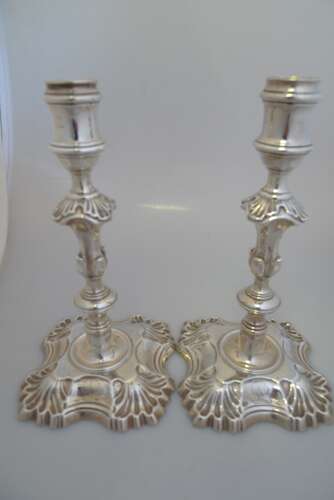 A pair of George II silver candlesticks, London 1749.