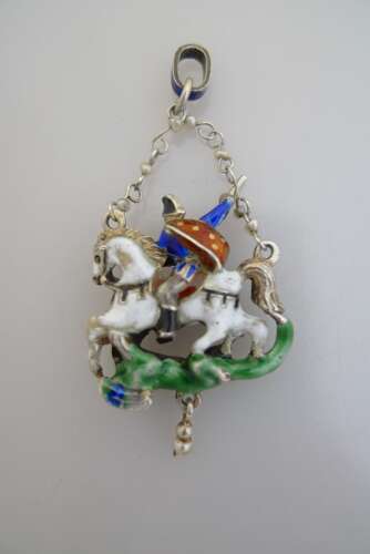 Austro-Hungarian silver and enamel pendant of St. George slaying the dragon.