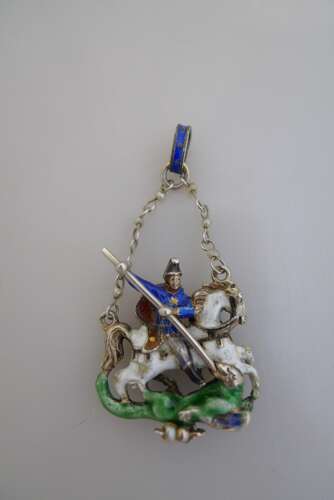 Austro-Hungarian silver and enamel pendant of St. George slaying the dragon.