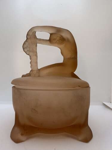 Rapunzel glass powder pot by Dermay, 5th Ave, New York.  Circa 1920.