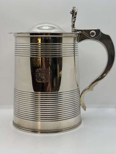 George III silver quart tankard by A & G Burrows, London 1817.