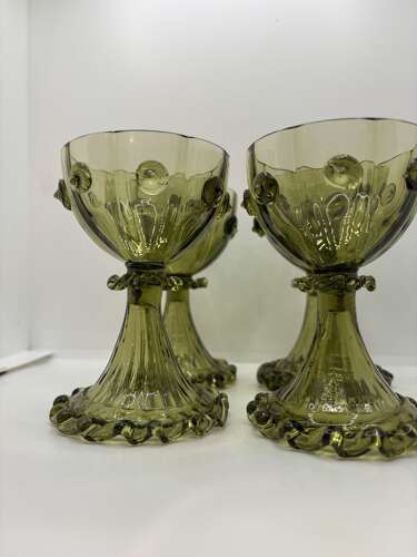 Set of four Art Nouveau hock Roemer wine glasses, circa 1890