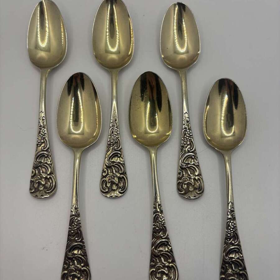 Set of Six Silver Gilt Fancy Teaspoons. London C. 1750