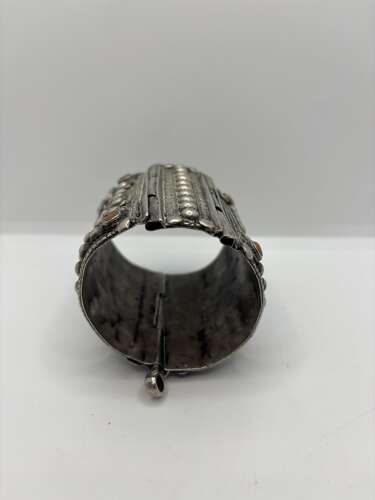 Ottoman silver and coral cuff, circa 1880. Bedouin or West Yemen. 4.54 ozt.